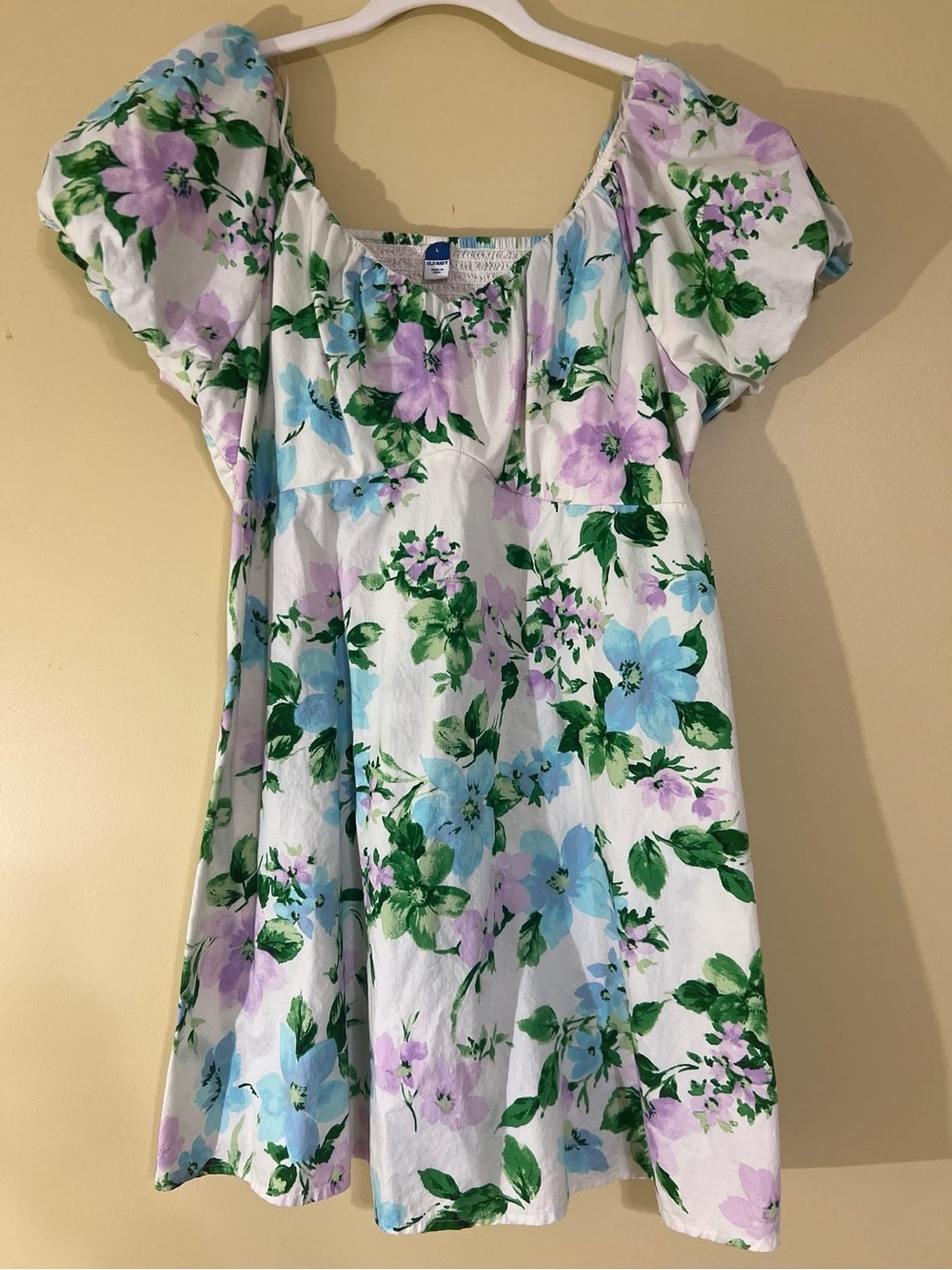 Old Navy White Floral Mini Dress with Blue, Purple & Green